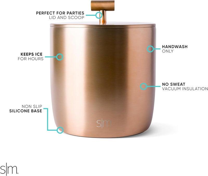 Simple Modern Vacuum Insulated Ice Bucket with Lid and Scoop | For Cocktail, Champagne, Wine, Beer, & Hosting | Stainless Steel 100oz Capacity for Large Parties | Rocks Collection | Metallic Gold - Image 2